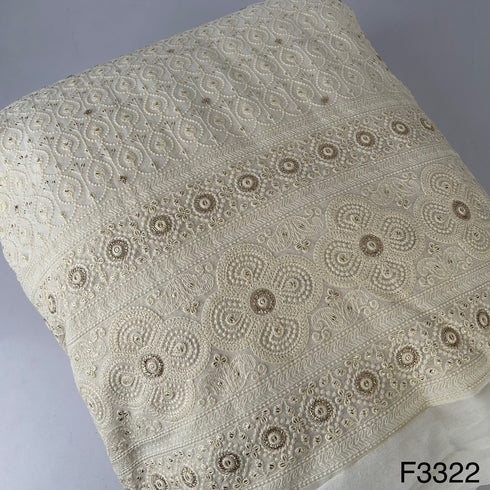 Dyeable Thread Embroidered Georgette Fabric-F3322